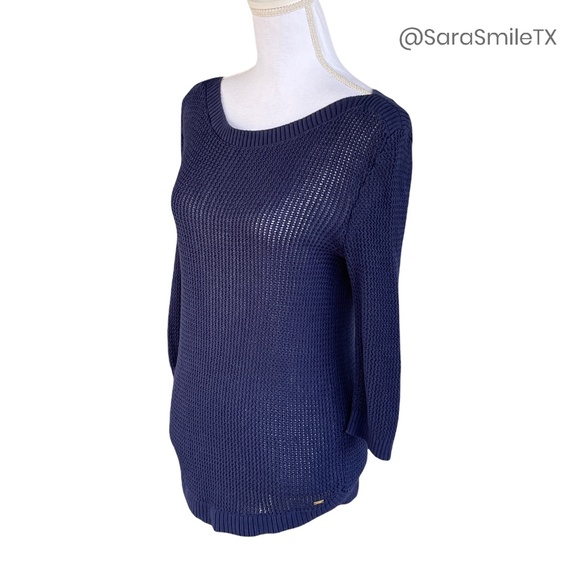 TOMMY HILFIGER Navy Blue 3/4 Sleeve Chunky Knit Sweater - Picture 5 of 13